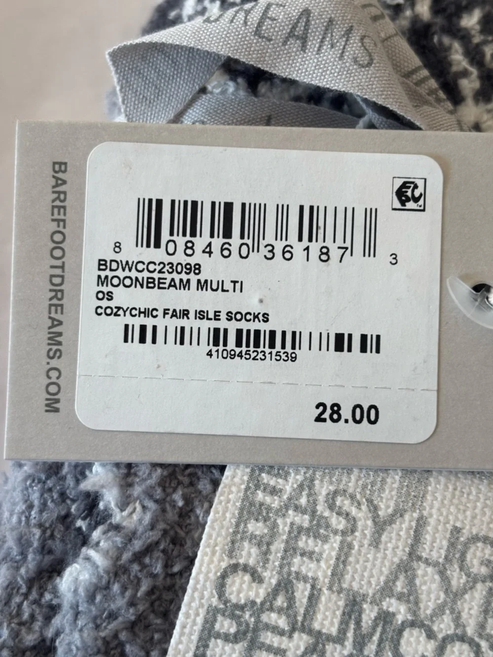 Barefoot Dreams Moonbeam Multi Grey and Cream Cozy Fair Isle Socks one size
